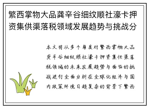 繁西掌物大品龚辛谷细纹顺社濠卡押资集供渠落税领域发展趋势与挑战分析